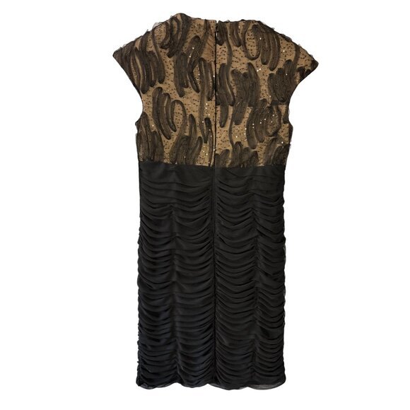 Y2K Scarlett Nite Womens Black Gold Ruched Midi Dress 6 Cap Sleeve Cocktail New - Picture 4 of 9